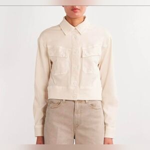 Paige Cerra Crop Utility Jacket Size Medium NWT Vintage Quartz Sand